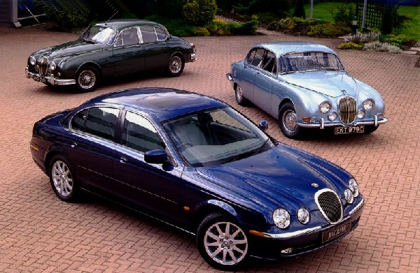 Jaguar Publicity photo The old SType and MkII with the modern SType